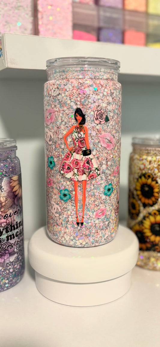 20oz acrylic snow globe pre-made channel girly cup