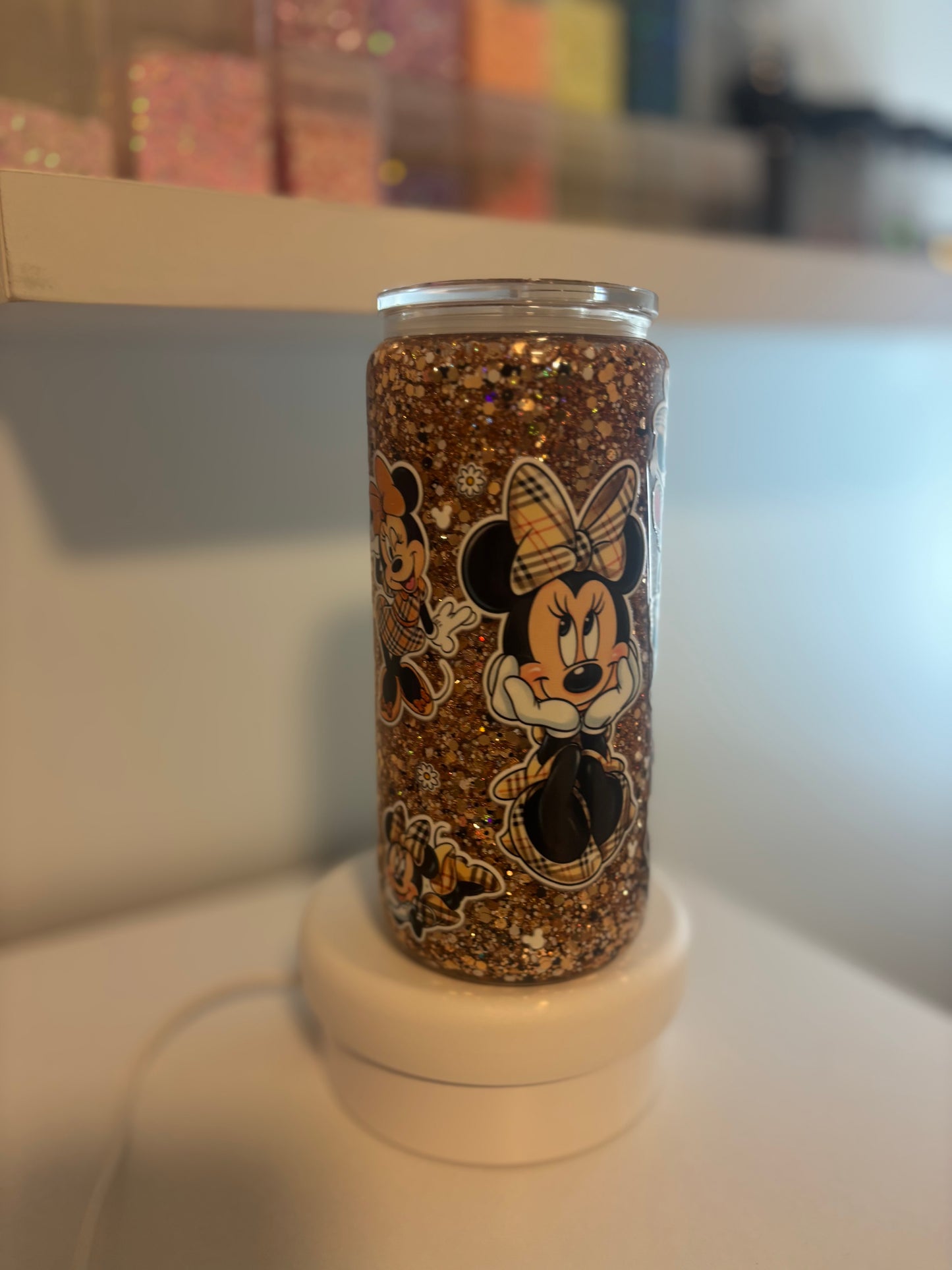16oz tall Libby with handle pre-made 🤍 burbury Minnie Mouse